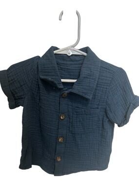 Classic Navy Short-Sleeve Button-Down Shirt for Kids